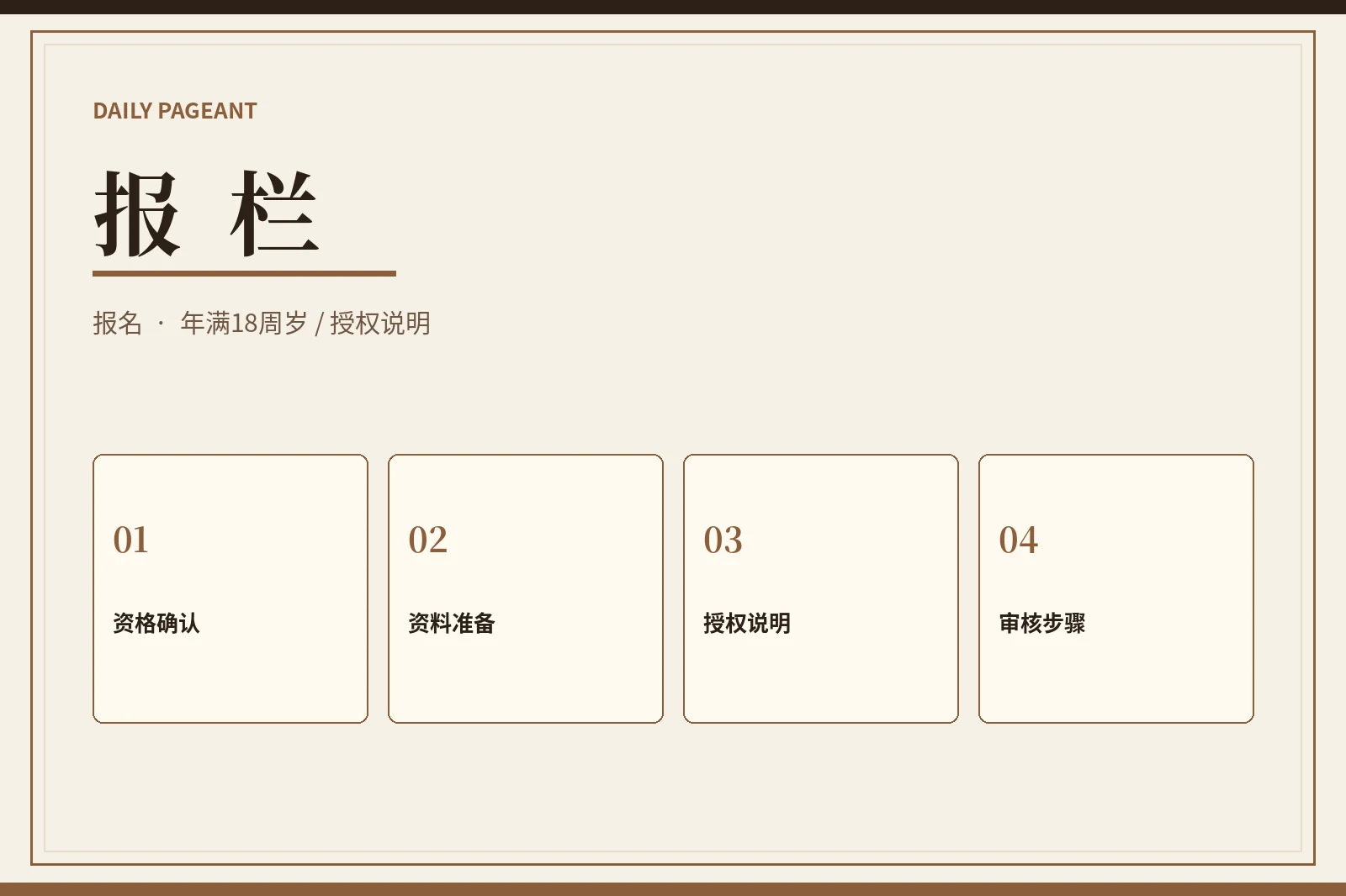报栏：成年参赛者先读清规则，再准备资料